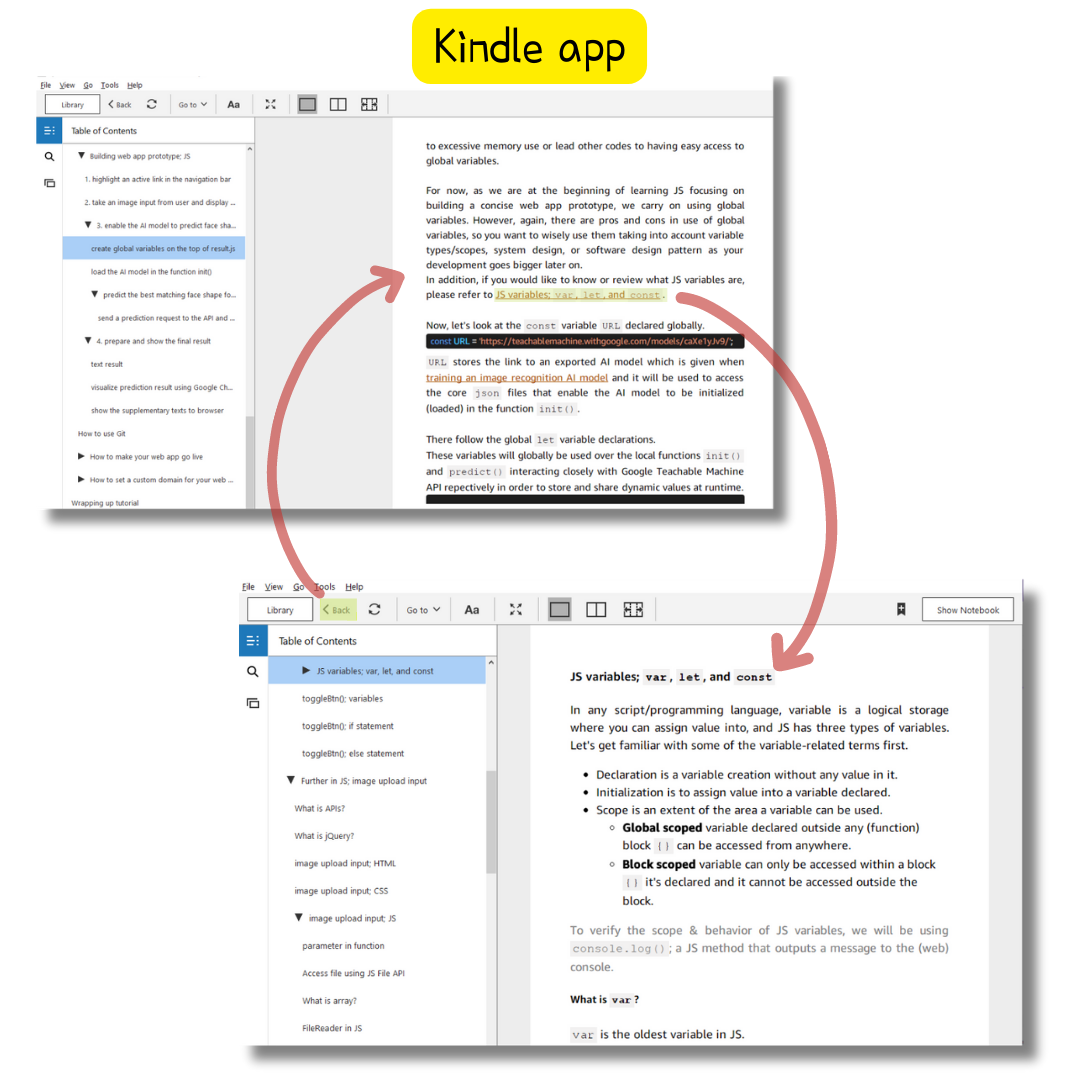 internal link & back button in Kindle app
