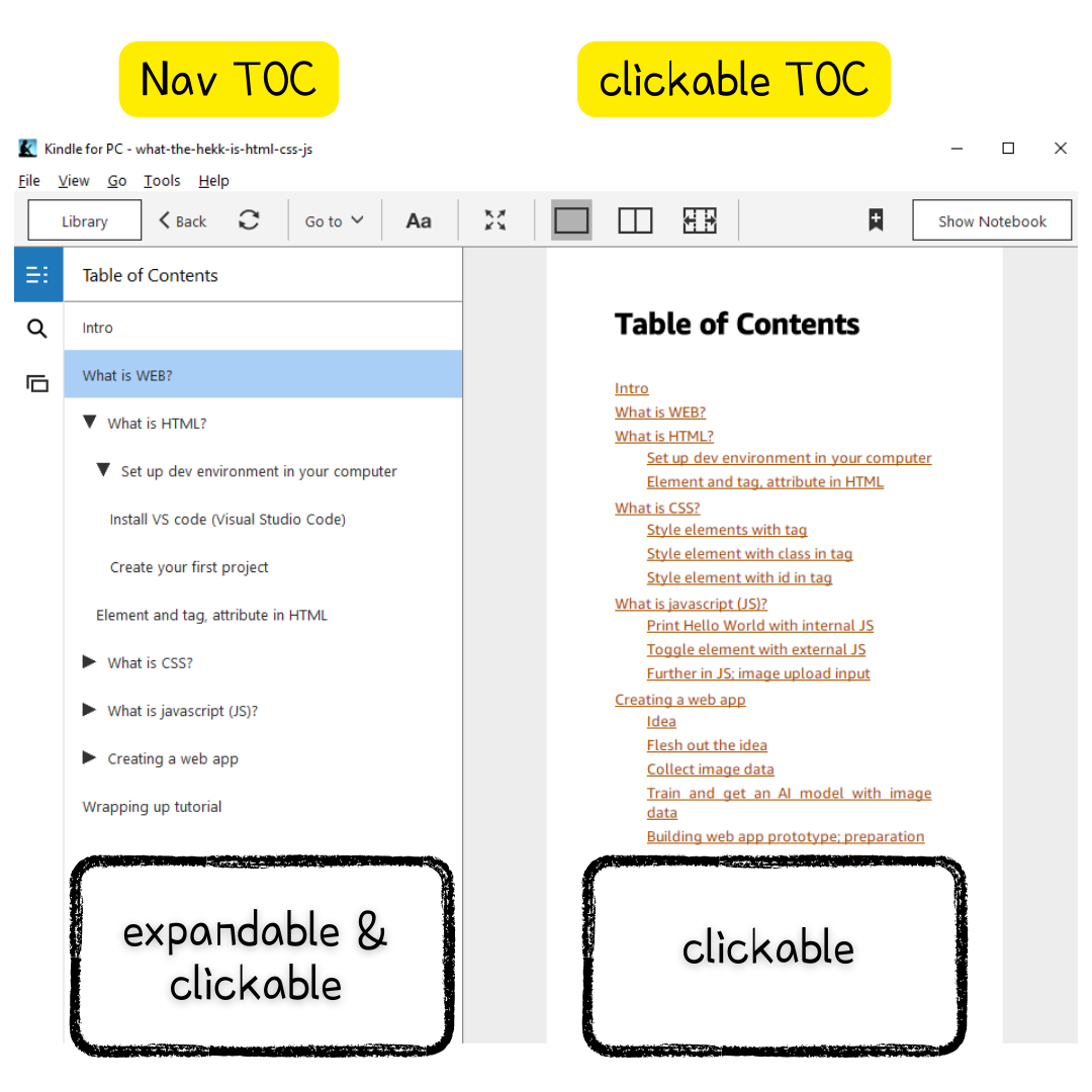 nav TOC VS clickable TOC in Kindle app